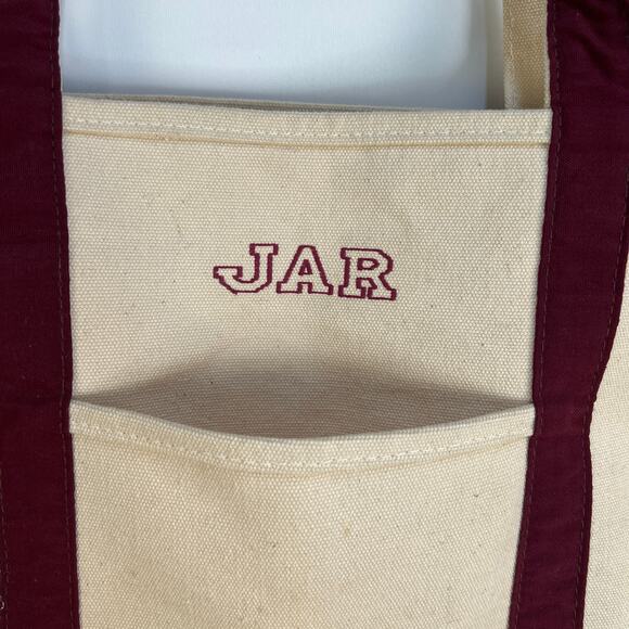 L.L. Bean Boat Tote Canvas Burgundy Trim - Picture 2 of 9